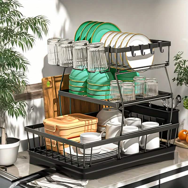 Black Metal Dish Rack - 2-Tier / 3-Tier