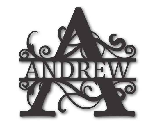 Customizable Metal Split Letter Vine Monogram