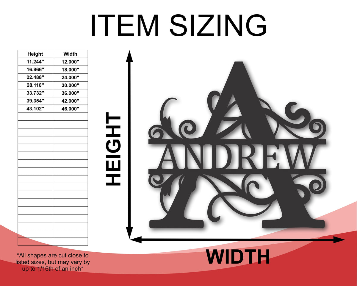 Customizable Metal Split Letter Vine Monogram