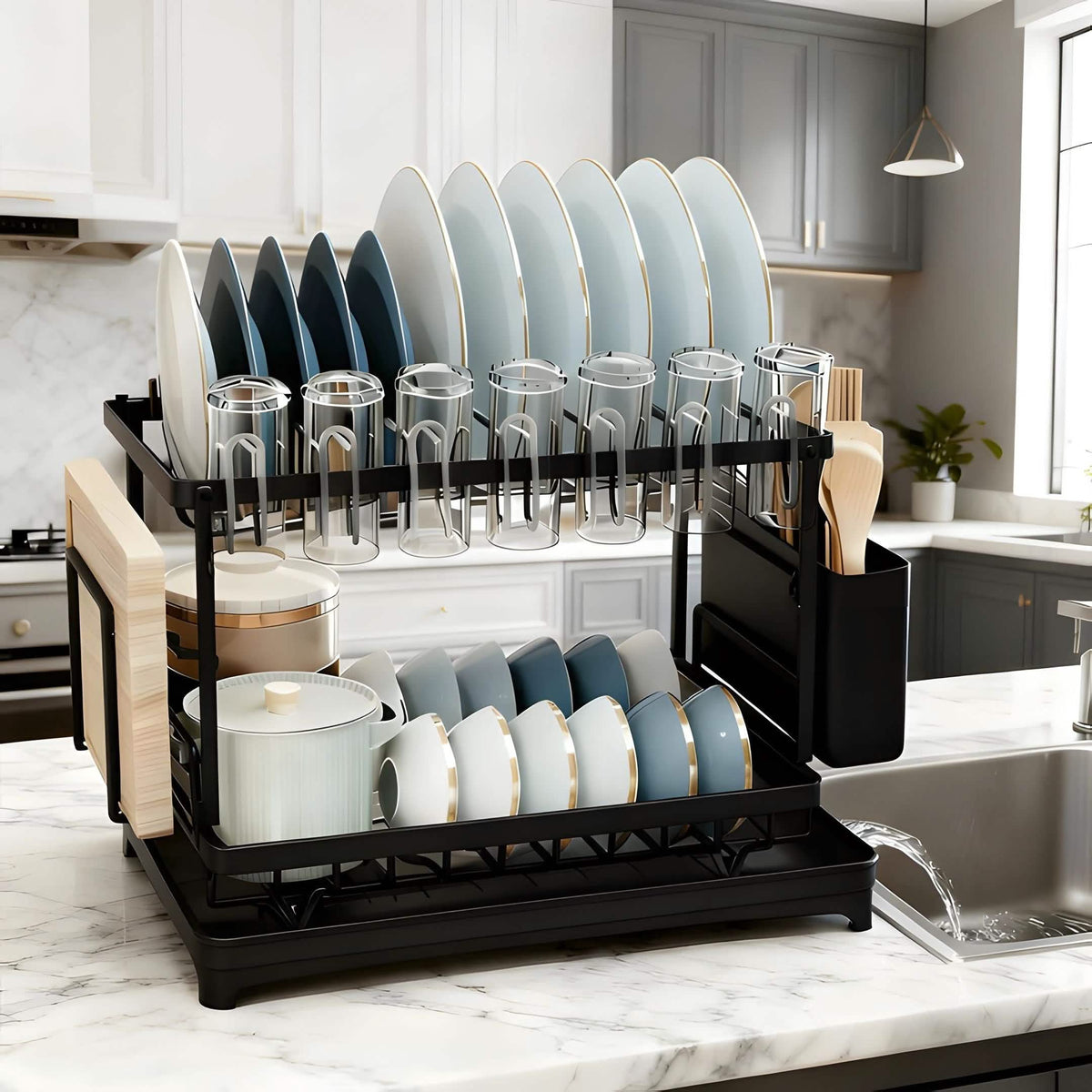 Black Metal Dish Rack - 2-Tier / 3-Tier